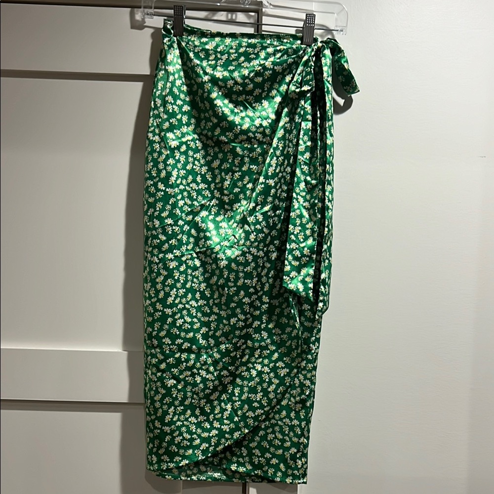 WAYF Green Floral Wrap Skirt